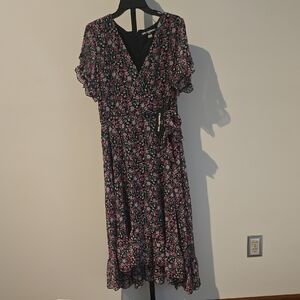 Karl Lagerfeld Black and Pink Floral Midi Dress nwt